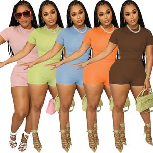 2024 Designer Summer Tracksuits Two Piece Sets Women Outfits Short Sleeve T-shirt and Shorts Matching Set Casual Solid Sports suits Bulk Item Wholesale Clothes 9771