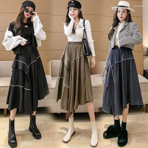Saias estilo coreano midi saia mulheres moda casual retro preto plissado para mulheres irregular elegante elegante faldas