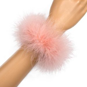Knee Pads High Quality Real Fur Feather Cuffs Women's Summer Party Oversleeve With Feathers Fashion Ladies Cuff Snap On Wristband