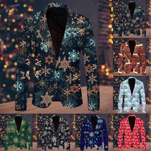 Męskie garnitury Blazers Pinstripe Separ Men Men Christmas Snowflake Święty Mikołaj Pocket Lapel Slim Double Beded dla małego zestawu 231123