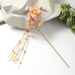 Hair Clips Antique Hairpin Chinese Sticks For Girls Golden Tassel Floral Hanfu Bun Chopsticks Vintage Metal Clasp Jewelry