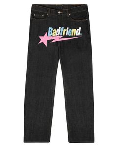 Men S Jeans 2023 HARAJUKU Fashion Punk Rock Wide Foot Spodni Streetwear Y2K Hip Hop Badfriend Letter Printing Worbgy Black Pants 231123