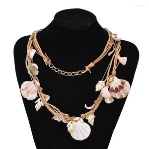 Pendant Necklaces Shell Women Necklace Conch Statement Bilayer Rope Bohemian Ethnic Gypsy Chokers Feminina