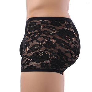 Underpants Men's Lace Floral Boxer Shorts Sexy Gay Low Waist Panties Mesh Sissy See Through Funny Lingerie Comfortable Breathable