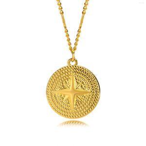 Подвесные ожерелья Circle Compass Ожерелье Женщины Круглый медальон нержавеющая сталь
