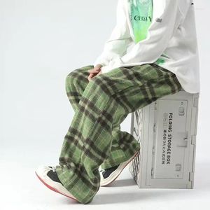 Women's Pants Spring Avocado Green Wool Plaid Casual Trendy Brand Loose Ins Design Straight Wide Leg Korean Style Plus Size