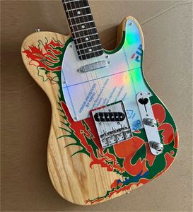 Guitarra elétrica de alta qualidade, guitarra TL, corpo de amieiro, impressão de ponta, embalagem de raios