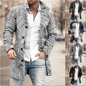 Men's Wool Blends Autumn Winter Woolen Printing Men's Coat Windbreaker Long Sleeve Single Breasted Button Fashion Casual Jacket 231122