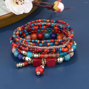 Strand Multi-layer Bohemian Turquoise Beaded Bracelet Creative Rice Elastic European And American Style Wholesale