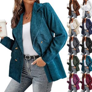 Women's Jackets 2023 Autumn Winter Turn-down Collar Women's Long Sleeve Coats Fashion Corduroy Casual Bodycon Solid Buttons Lady