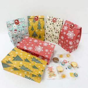 Gift Wrap 12Pcs Christmas Kraft Paper Bags Snowflake Santa Claus Xmas Tree Candy Bag Cookies Packing Year Party Supplies 231122