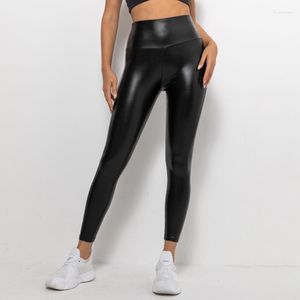 Active Pants Pu Leather High midje Leggings Kvinnor Sexig höft Push Up Legging Jegging Black Leggins Stretch Jeggings