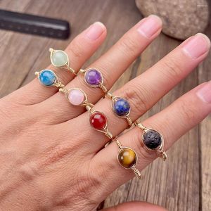 Cluster Anéis Dainty Amizade Cobre Banhado Com Fio De Ouro 14K Envolto Pedra Cura Cristais Para Mulheres Personalizadas Hippie Jóias