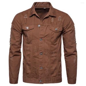 Men's T Shirts FUAMOS Fashion Brown Denim Casual Jacket Skinny European American Solid Color Single-breasted Patch Pocket