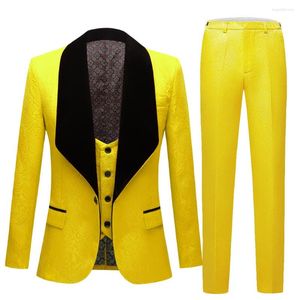 Men's Suits Classic Men's Suit Slim Fit Masculino Evening For Men Shawl Lapel Groom Tuxedos Yellow Purple Wedding Wear 3PCS