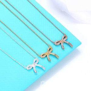 Designer's Brand same full diamond Bow Necklace female ins cool style simple fashion clavicle Pendant straight