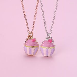 Chains Lovecryst 2Pcs/set Bicolor Drip Oil Cake Shaped Snacks Friend Necklace For Girls BFF Friendship Jewelry Gift