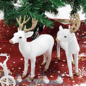 Juldekorationer Plush Simulation Christmas White Reindeer Standing Xmas White Elk Deer Dolls Home Party Decoration 231122