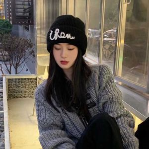 Beanie/Skull Caps Designer Autumn and Winter New Style Big Headband Hat Hair Pearl Knitted Hair Hat Cold Hat A7QP