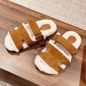 Luxury designer slippers sandals men women fur slides fur slippers fluffy Furry slippers suede wool shoes size 35-46 with box