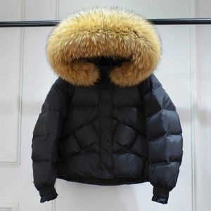 À prova dwaterproof água solto curto puffer jaqueta feminina grande real pele de guaxinim com capuz moda feminina pato para baixo casaco pena parkas