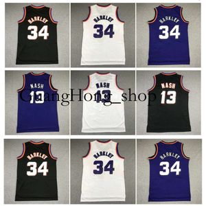 GH Suns Charles Barkley Jersey de basquete Phoenixs Steve Nash Mitch Ness Branco Roxo Preto Tamanho S-XXL