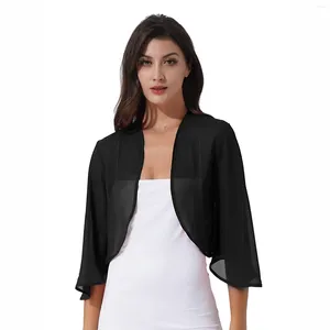 Gilet da donna Mantella in chiffon da donna Cardigan Giacca bolero Manica svasata a 3/4 Tinta unita Abito da sera per festa nuziale Abito da sposa Coprispalle