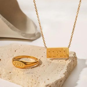 Hänghalsband 11:11 Rektangelplatta halsband fin polerat rostfritt stål 18k guldpläterad ring meningsfullt nummer smycken
