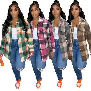 Designer Fall Winter Woollen Coat Women Plus SIZE 3XL Plaid Shirt Casual Wool Overcoat Single Breasted Turn-down Collar Long Sleeve Casual Loose Outerwear 10381