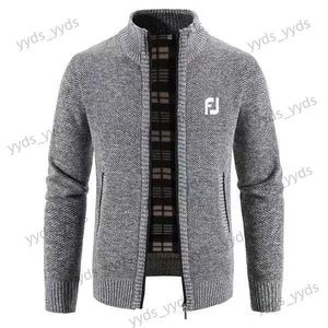 Mäns jackor Autumn Winter Tjock stickad tröja Män Solid Color Zipper Mock Neck Slim Fit Knit Pullovers Men Causal tröja slitage T231123