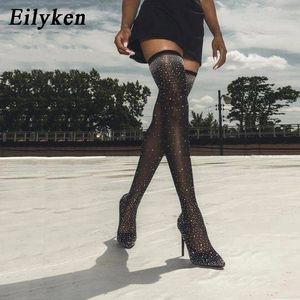 Buty Eilyken Design Crystal Rhinestone Stretch Fabric Sexy High Heels Sock Buty Over-kolan Specjane palce tańczące buty 231122