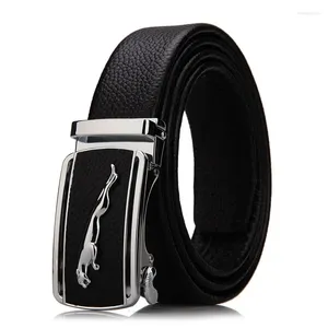 Belts 2023 Men's Leather Belt Business Alloy Buckle With Automatic And Leopard Head For Jeans Dress