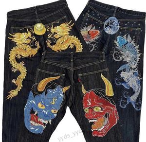 Mäns jeans harajuku gotisk amerikansk stil hög midja jean män y2k baggy high street hip hop mode trend rakt breda ben jeans tryck män t231123