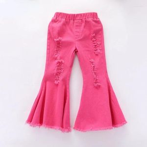 Pantalon en jean évasé pour bébé fille, vêtements pour nourrissons de 1 à 10 ans, en Denim rose, décontracté, en coton, assorti pour tout-petits