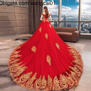 wangcai01 abito da sposa Dubai Abiti da sposa di lusso Plus Size Cappella treno Custom Madew Abiti da sposa vintage in pizzo oro rosso di lusso Vestios De Novia Abito da sposa