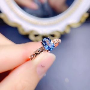 Küme Yüzükleri Doğal Topaz Ring 925 Gümüş Sertifikalı 5x7mm Londra Mavi Taş Kızının Tatil Hediyesi Ücretsiz Ürün