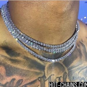 Hip Hop Punk Designer 3-6mm Iced Out Tennis Necklace For Women Men 14K White Gold Filled Wedding Smycken med 40 - 60 cm