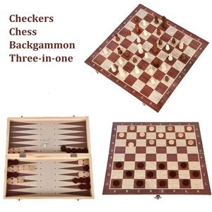 Schackspel 3 i 1 trä backgammon checkers set brädspel resor bärbar vikbox underhållning julklapp 231123
