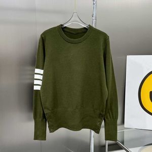 Tidal Cabinet Spring and Autumn Tb Classic Four Bar Couple Wool Plush Bottom Shirt Simple Knit Round Neck Pullover Sweater