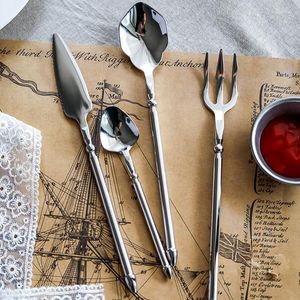 Dinnerware Sets Nordic Retro Ins Viking Theme Dinner Knife Fork Spoon Dessert 304 Stainless Steel Tableware Kitchen Restaurant