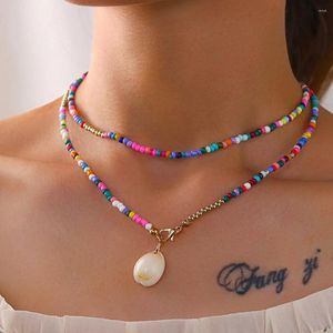 Pendant Necklaces Vintage Boho Pink Rosary Bead Necklace For Women Cute Colorful Beach Shell Y2k Style Chain Jewelry Accessories Wholesale