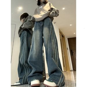Kvinnors jeans mode sida rand design mikro blossed jean höst och vinter hög midja lösa smala breda ben jeans ins trend kvinnor 230422