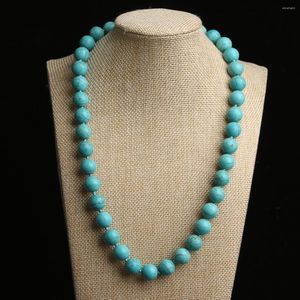 Chains 10 12mm Round Green Turkey Turquoise Necklace Beads Vintage Women Knotted Sweater Chain Fashion Jewelry Making Design Wholesale