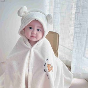 Toalhas Robes Bebê Bonito Toalha de Banho Coral Velvet Cap Manto Envoltório de Banho de Bebê Macio Absorvente Tecido de Secagem Rápida 0-2 anos de idade babyL231123