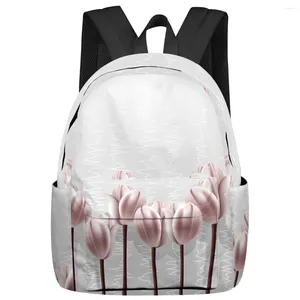 Backpack Abstract Pink Tulip Flower Women Man Backpacks Waterproof Travel School For Student Boys Girls Laptop Bags Mochilas