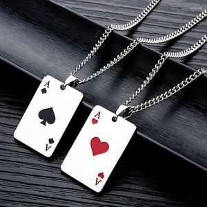 Naszyjniki wiszące mężczyzn oświadczenie poker szczęściarz asa pik Naszyjnik srebrny kolor stali nierdzewnej długie łańcuchy biżuteria kobiety