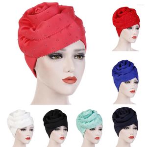 Abbigliamento etnico Moda Donna Musulmana Grande Fiore Cofano Hijab Cancro Perdita di capelli Cappello Turbante Festa di nozze femminile Testa africana