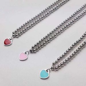 Designer Brand Tiffays Pearl Enamel Love Ball Necklace Red Blue Pink Heart shaped Pendant Female Gift