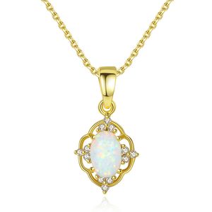 European Vintage Micro Set Zircon Opal S925 Silver Pendant Necklace Jewelry Fashion Women Plated 18k Gold Retro Necklace Women Wedding Party Valentine's Day Gift SPC