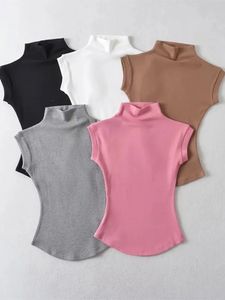 Roupas de Yoga Mulheres Verão Sexy Tartaruga Pescoço Sem Mangas T-shirt Top Pure Thin Slim Fit Puxado Alça de Ombro Tee Feminino Roupas de Rua Básica Tee 231122